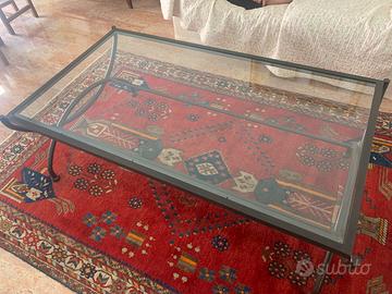 Tavolo da salotto in vetro e ferro battuto