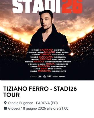 2 Biglietti Concerto Tiziano Ferro a Padova