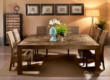 Tavolo quadrato in legno vecchio di olmo 200x200 C