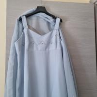 vestito lungo  elegante celeste con scialle 