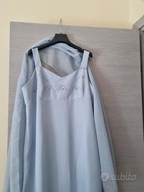 vestito lungo  elegante celeste con scialle 