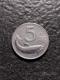 5 Lire 1954 Delfino Italia Firma lontana dal bordo