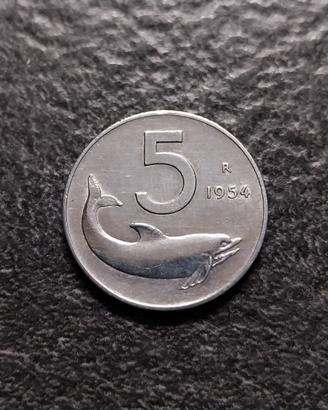 5 Lire 1954 Delfino Italia Firma lontana dal bordo