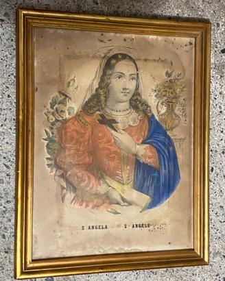 Stampa Antica Quadro S. Angela Santa Cornice 32x41