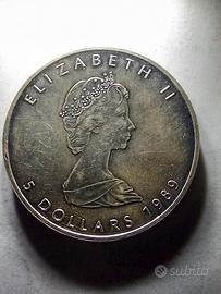 5 DOLLARI CANADA ARGENTO 1 ONCIA