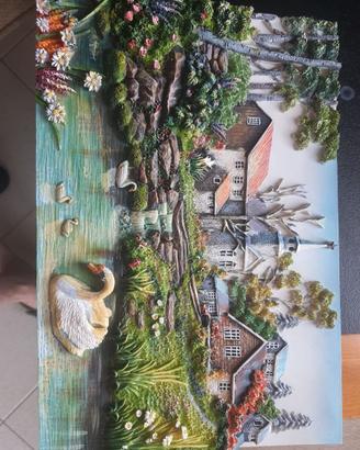 Quadro 3D in rilievo vintage – Paesaggio con cigni