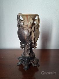 Vaso cinese antico pietra, epoca 800, Qing,  fiori