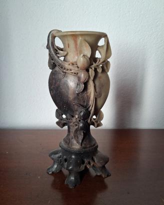Vaso cinese antico pietra, epoca 800, Qing,  fiori