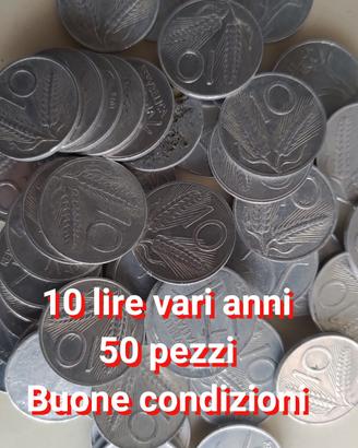 50 MONETE DA 10 LIRE ITALIANE ANNI  DIVERSI