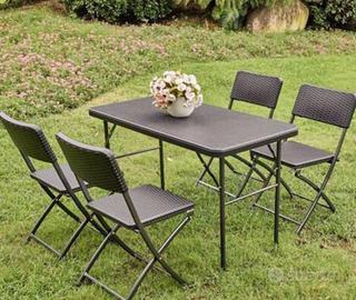 Set giardino esterno pieghevole - tavolo + 4 sedie