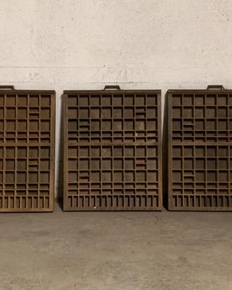 Tre cassetti tipografia officina con scomparti