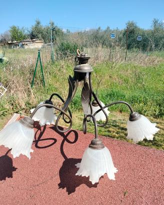lampadario ferro battuto a 5 lampadine fiore