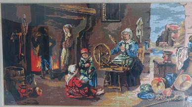 Quadro ricamo con filati a mezzopunto su tela