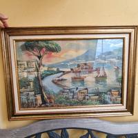 Quadro Dipinto a Mano Olio su Tela Napoli Veduta M