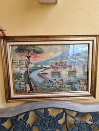 Quadro Dipinto a Mano Olio su Tela Napoli Veduta M