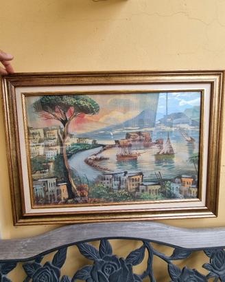 Quadro Dipinto a Mano Olio su Tela Napoli Veduta M