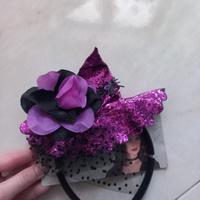 Cerchietto con cappello strega viola e nero