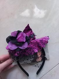 Cerchietto con cappello strega viola e nero