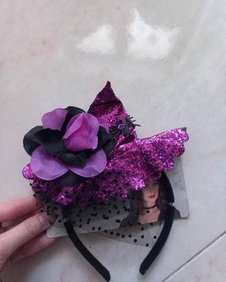 Cerchietto con cappello strega viola e nero