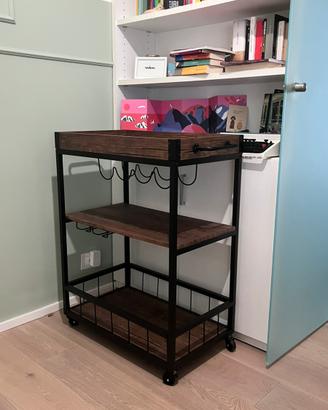 Carrello da cucina con ruote e porta bottiglie