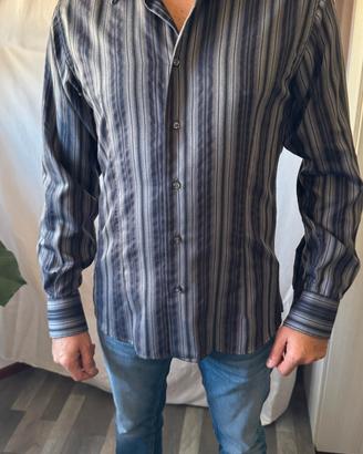 Camicia Kuss a righe blu e grigie M