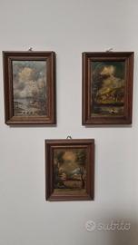 Set di 3 dipinti a olio con paesaggio e cornici i