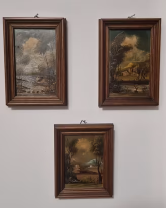 Set di 3 dipinti a olio con paesaggio e cornici i