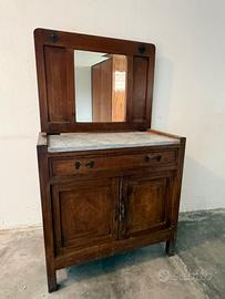 Lavabo D'Epoca con Piano in Marmo e Specchiera