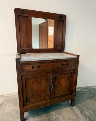 Lavabo D'Epoca con Piano in Marmo e Specchiera
