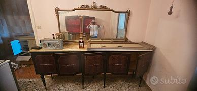 Credenza bassa vintage intarsiata di André Arbus, 