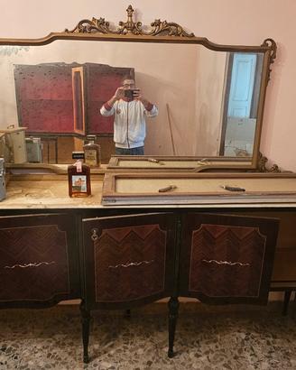 Credenza bassa vintage intarsiata di André Arbus, 