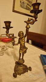 Candelabro Vintage a 2 Luci in Bronzo con P
