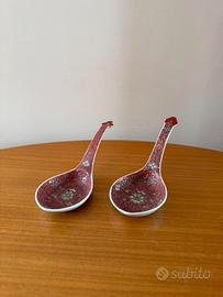 Lotto 3 Cucchiai Porcellana Cinese Vintage