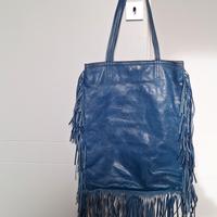 Borsa in vera pelle con frange bluette