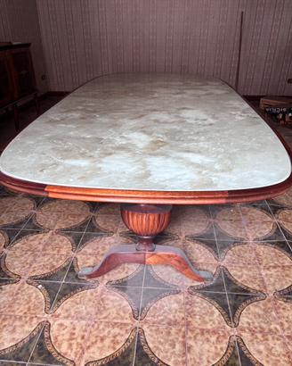 Tavolo antico anni '50 in legno con piano in marmo