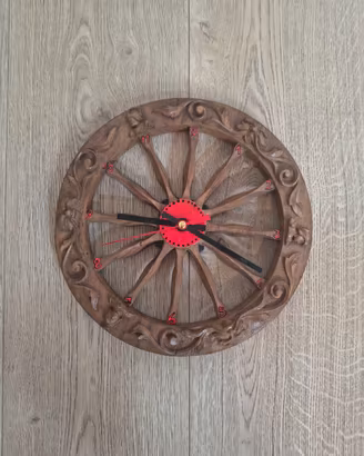 Ruota carretto siciliano. Orologio da appendere