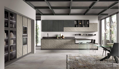 CUCINA LINEARE CON PIANO SNACK COLONNE+VETRINA