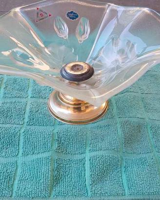 Centrotavola in vetro vintage con base argento