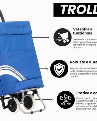 Trolley carrello spesa 4 ruote 40 litri