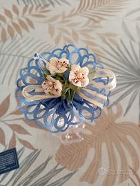 candeliere in cristallo ,fiore argento 925