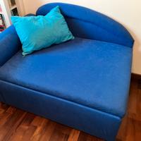 Divanetto letto contenitore singolo blu + cuscino