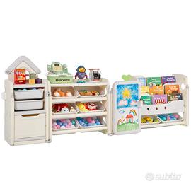 Scaffale per Giocattoli Multifunzionale 4 Ripiani