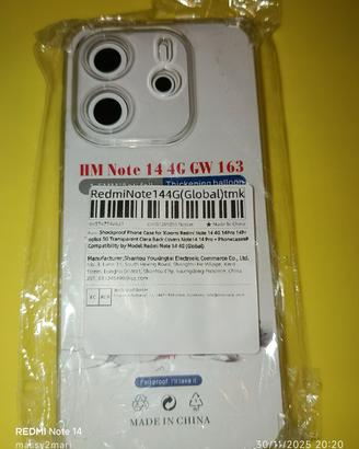 cover Xiaomi  redmi note 14 4g pro trasparente 