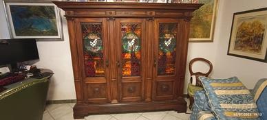 Credenza libreria vetri dipinti stile classico