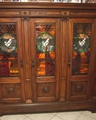 Credenza libreria vetri dipinti stile classico