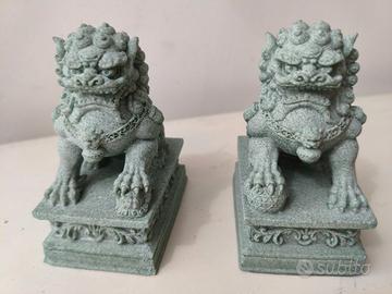 Cani Foo in Resina Simil Pietra Alti 9 cm Coppia