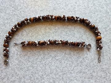 Parure Collana / Bracciale occhio di tigre e perle