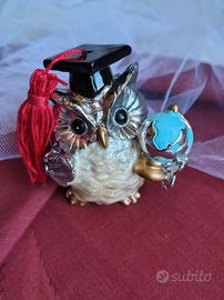 Gufo laureato soprammobile laminato argento