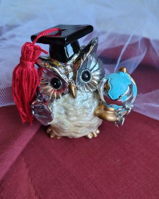 Gufo laureato soprammobile laminato argento