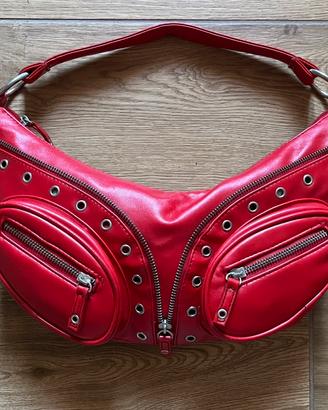 Borsa a spalla rossa in pelle vintage Helix donna